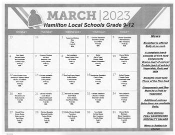 HTHS March Lunch Menu